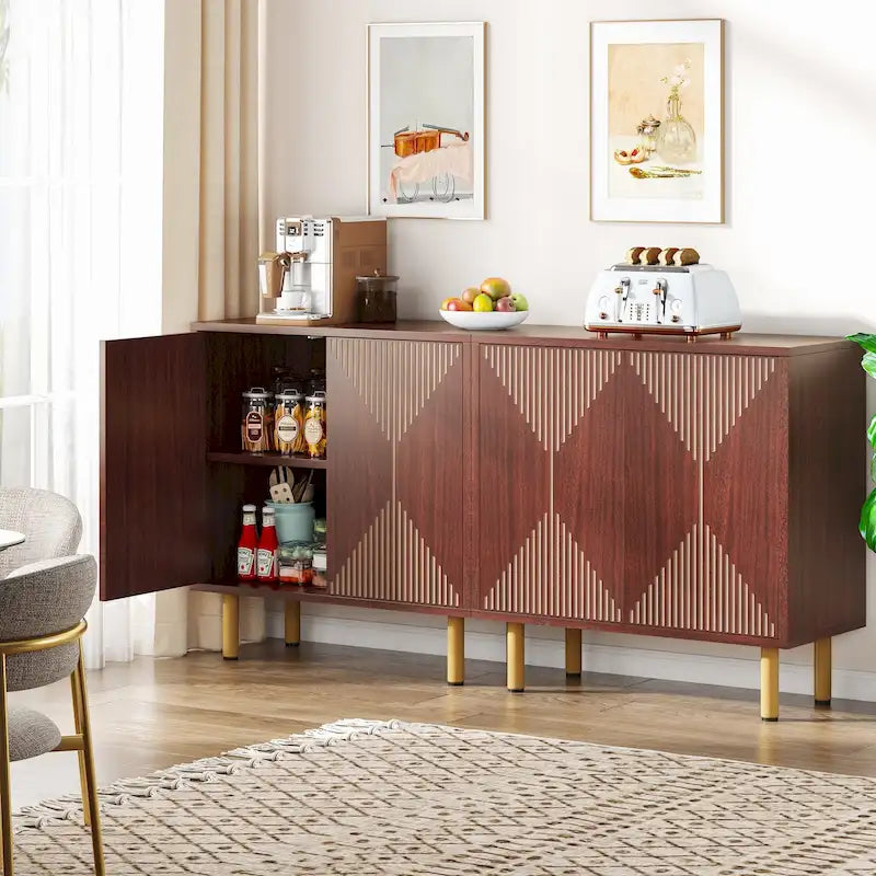 White 58 inches Sideboard Storage Cabinet Buffet Set