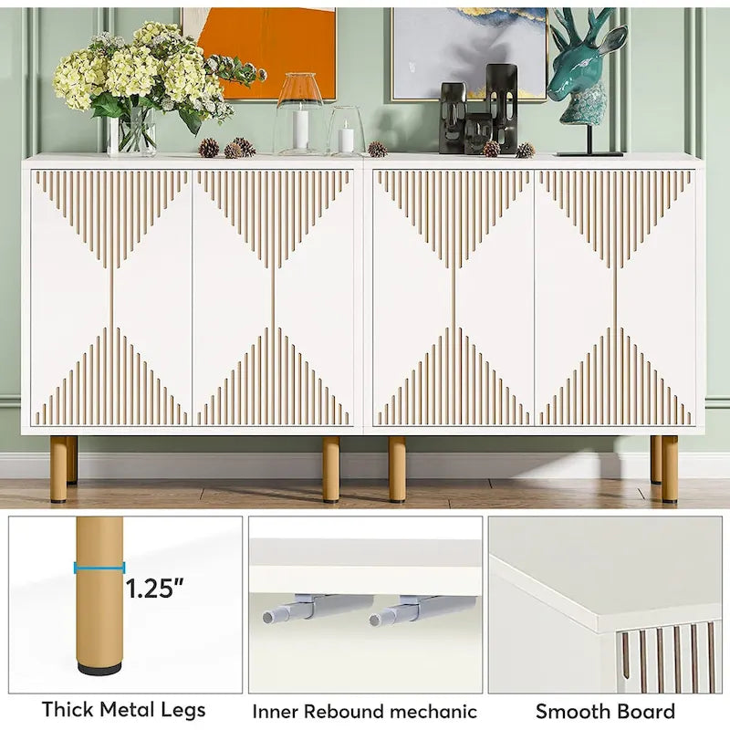 White 58 inches Sideboard Storage Cabinet Buffet Set