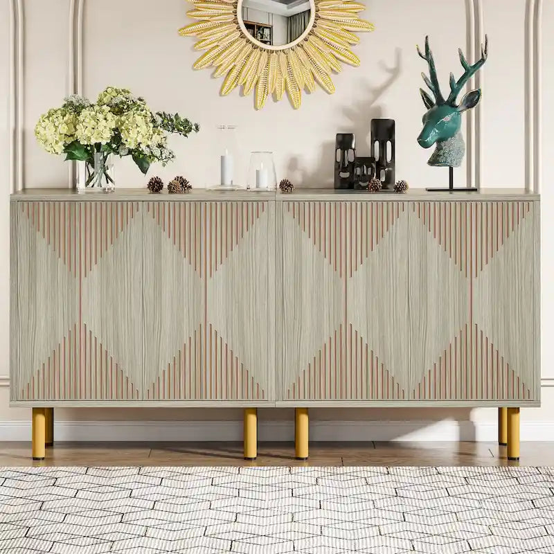 White 58 inches Sideboard Storage Cabinet Buffet Set
