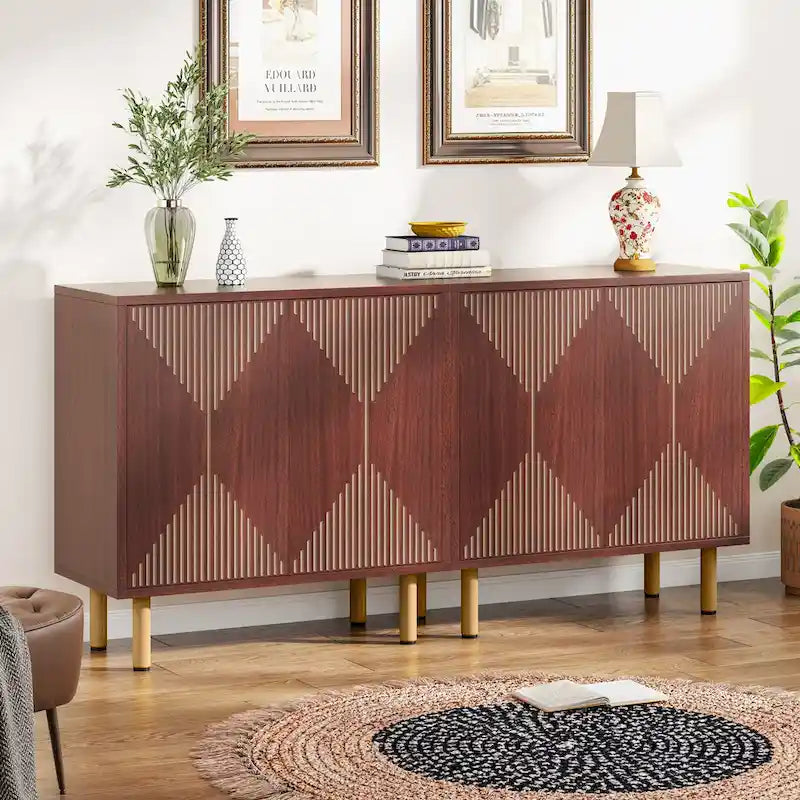 White 58 inches Sideboard Storage Cabinet Buffet Set