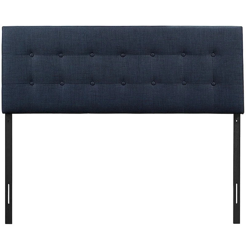 Stylish Dark Blue Fabric Upholstered Queen Size Headboard