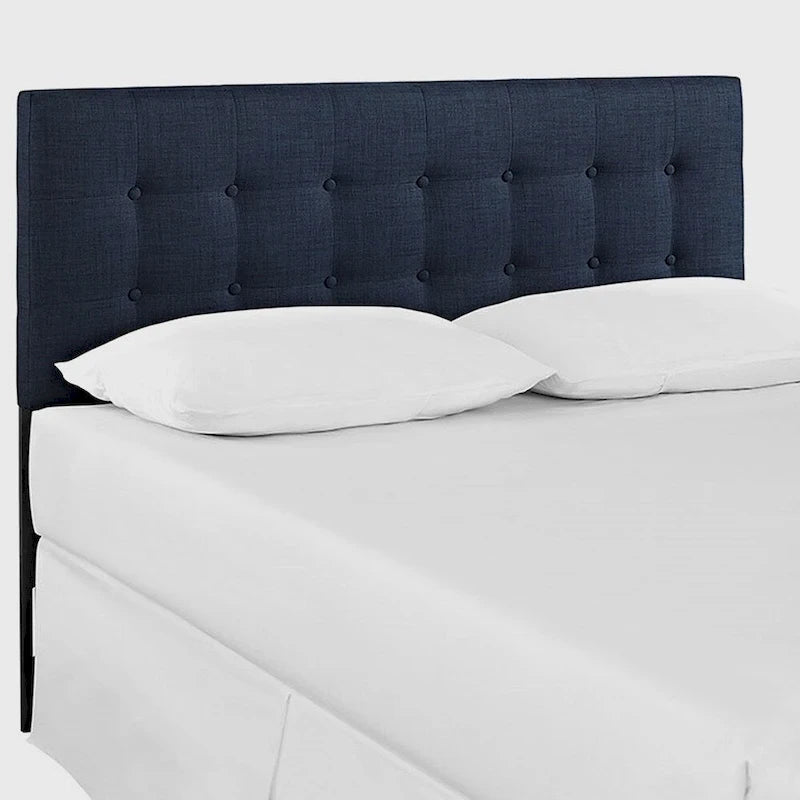 Stylish Dark Blue Fabric Upholstered Queen Size Headboard