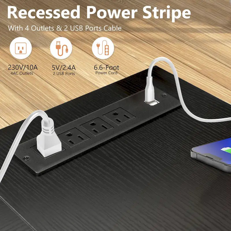 L Shaped Computer Desk with Charging Station Reversible Corner PC Desk with Drawer