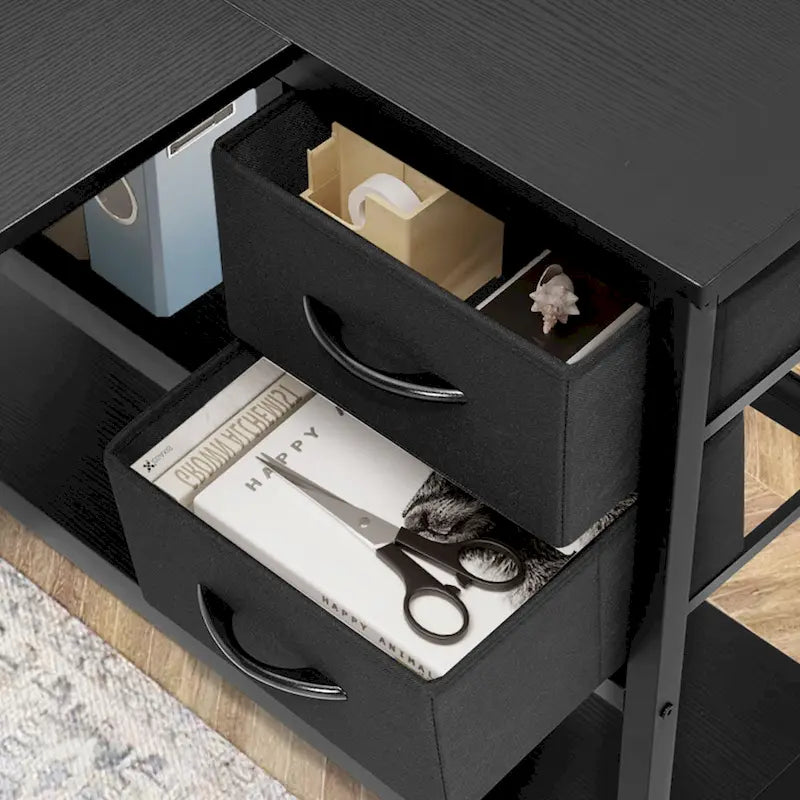 L Shaped Computer Desk with Charging Station Reversible Corner PC Desk with Drawer