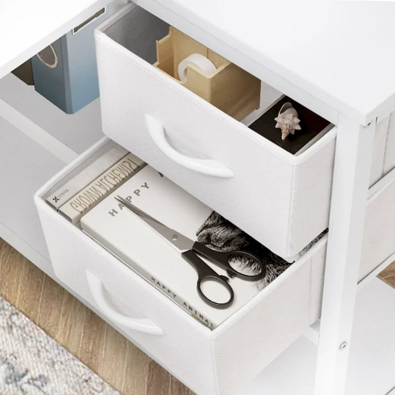 L Shaped Computer Desk with Charging Station Reversible Corner PC Desk with Drawer