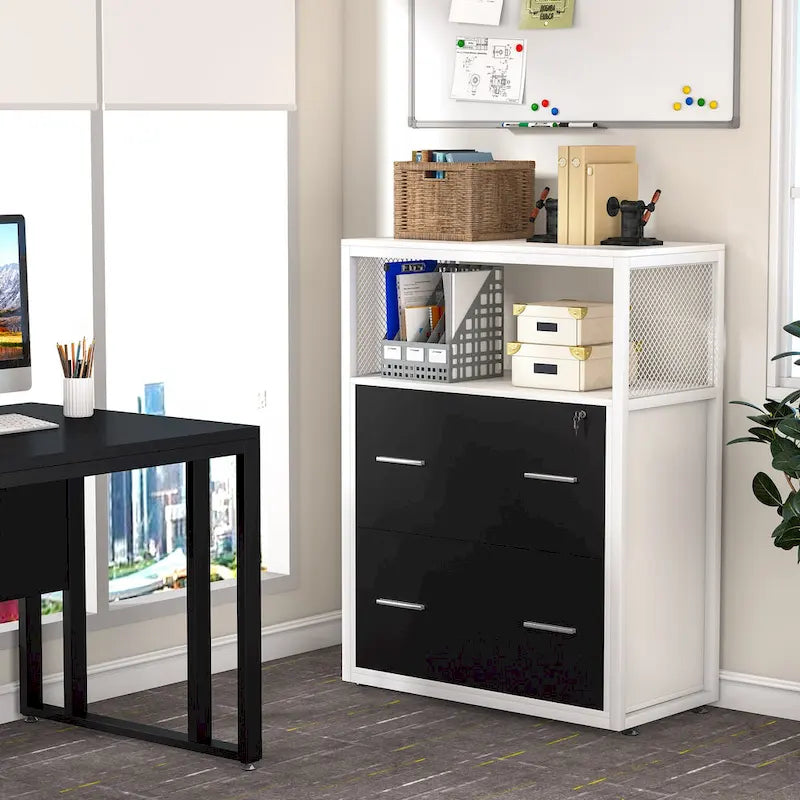 2-Drawer Lateral File Cabinets Legal Size, Large Filing Cabinet with Lock, Printer Stand