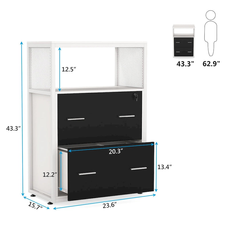 2-Drawer Lateral File Cabinets Legal Size, Large Filing Cabinet with Lock, Printer Stand