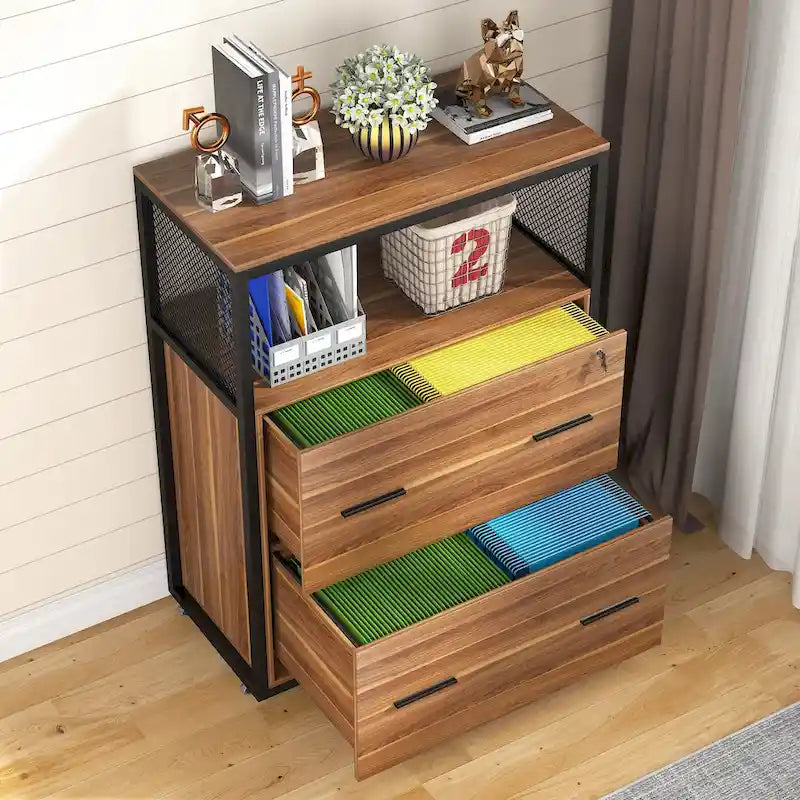 2-Drawer Lateral File Cabinets Legal Size, Large Filing Cabinet with Lock, Printer Stand