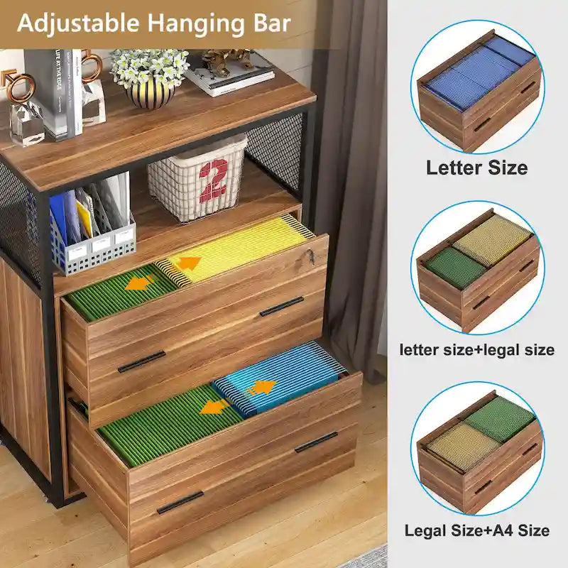 2-Drawer Lateral File Cabinets Legal Size, Large Filing Cabinet with Lock, Printer Stand