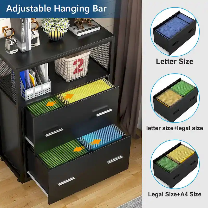 2-Drawer Lateral File Cabinets Legal Size, Large Filing Cabinet with Lock, Printer Stand