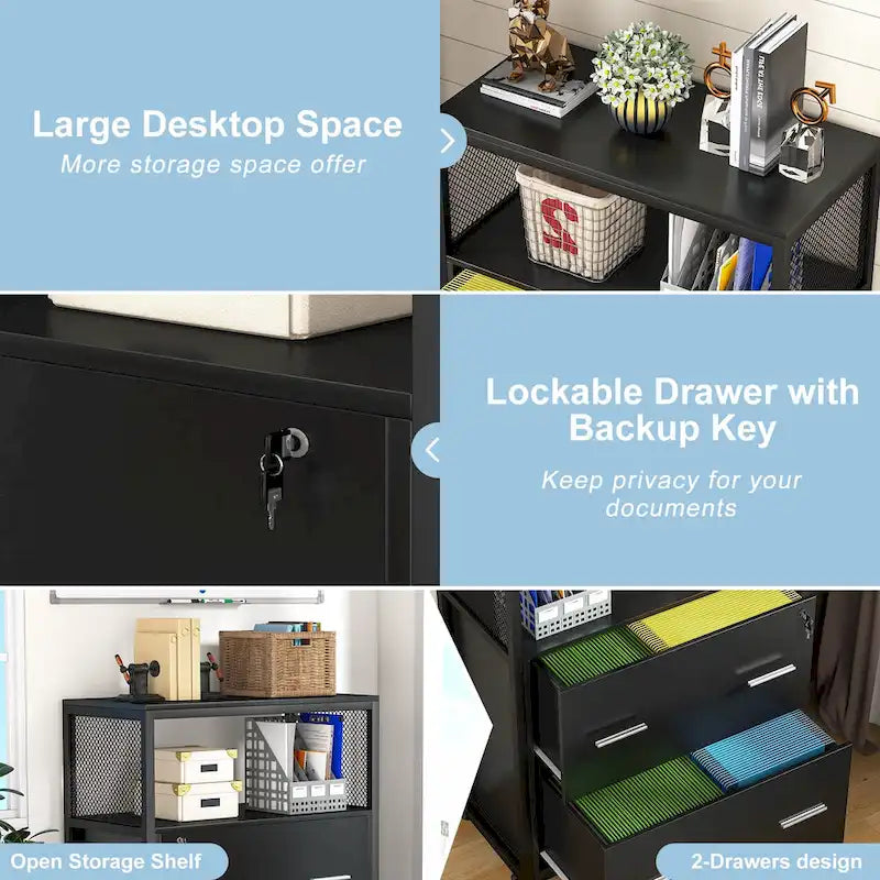 2-Drawer Lateral File Cabinets Legal Size, Large Filing Cabinet with Lock, Printer Stand