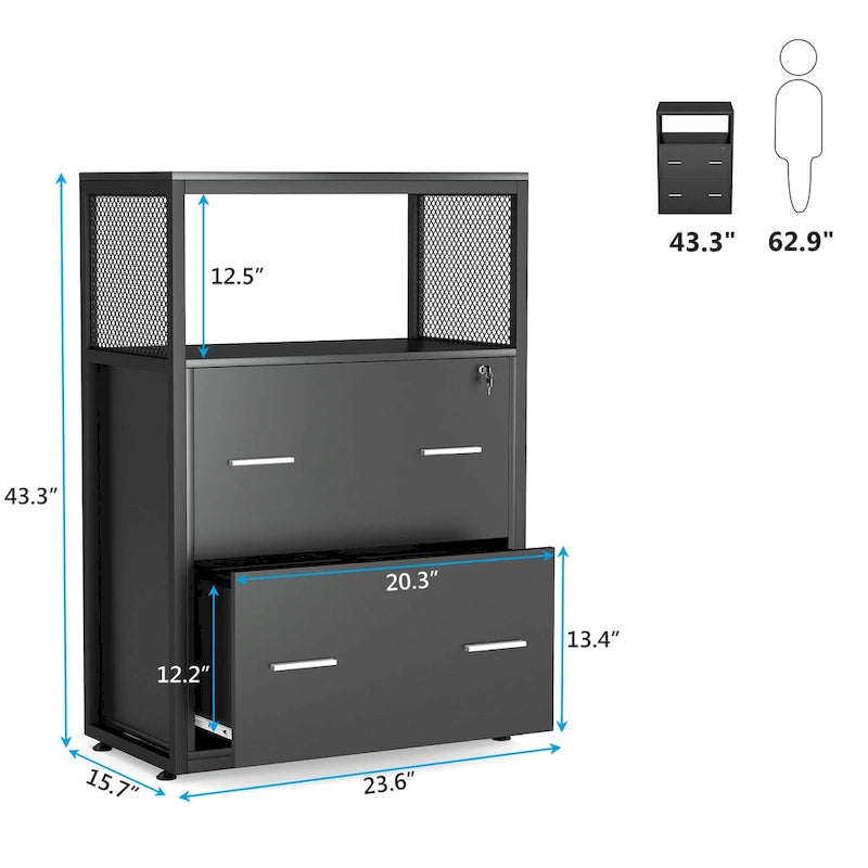 2-Drawer Lateral File Cabinets Legal Size, Large Filing Cabinet with Lock, Printer Stand