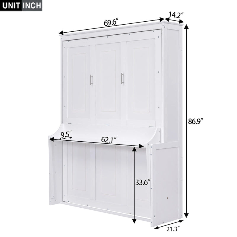 Queen Size Murphy Bed with a Shelf, Gray