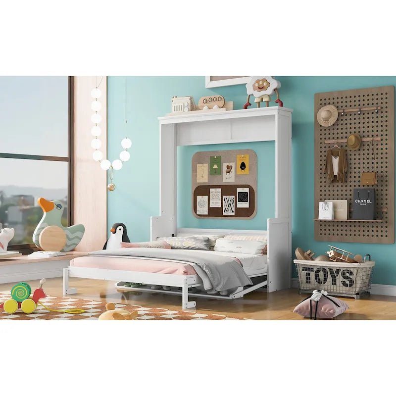 Queen Size Murphy Bed with a Shelf, Gray