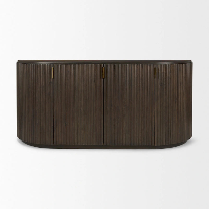 Dark Brown Solid Wood Fluted Sideboard - 72.0L x 18.5W x 32.0H