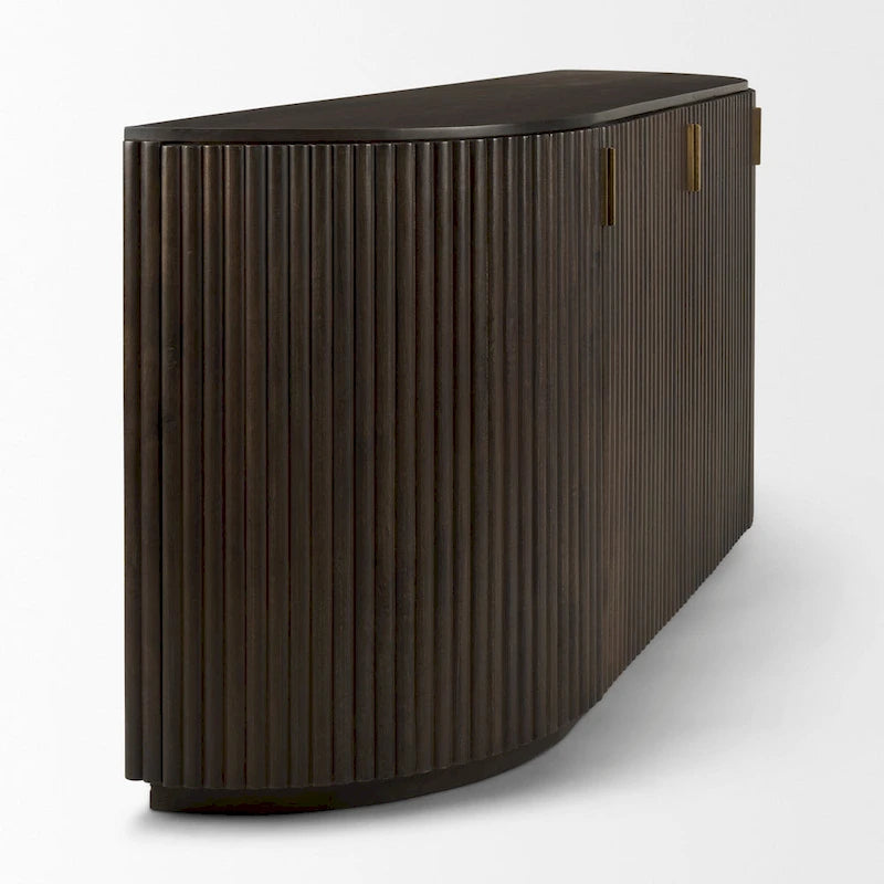 Dark Brown Solid Wood Fluted Sideboard - 72.0L x 18.5W x 32.0H