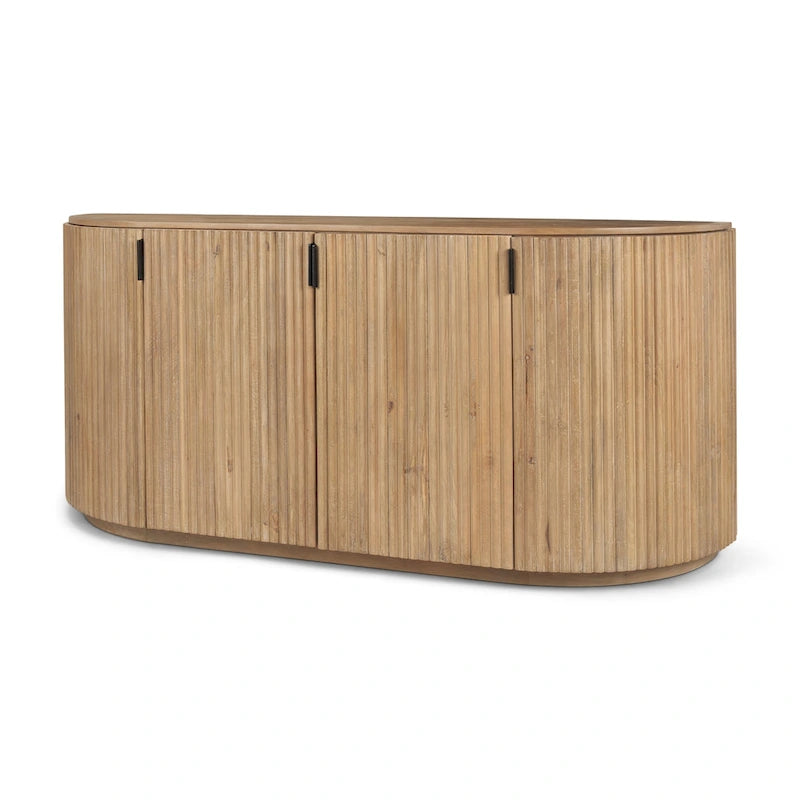 Dark Brown Solid Wood Fluted Sideboard - 72.0L x 18.5W x 32.0H