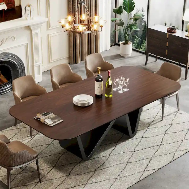 79 Modern Dining Table for 8 Rectangle Dining Table, Luxury White & Gold Kitchen Table with Sintered Stone