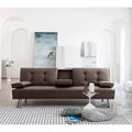 Modern Faux Leather Futon with Cup Holders & Pillows, 65