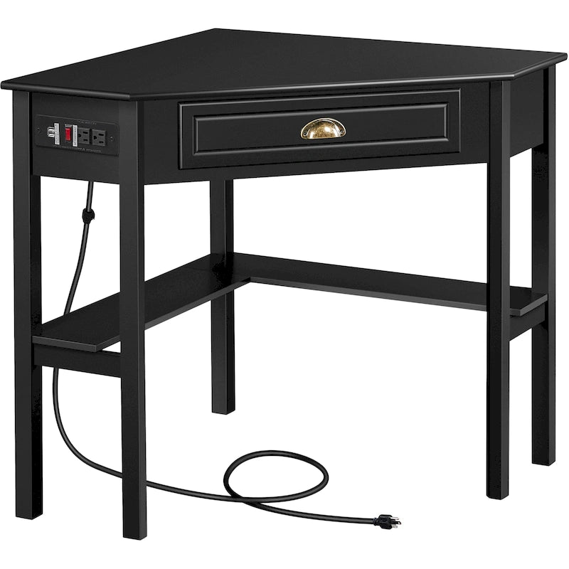 L Shaped Corner Computer Desk with Power Outlets
