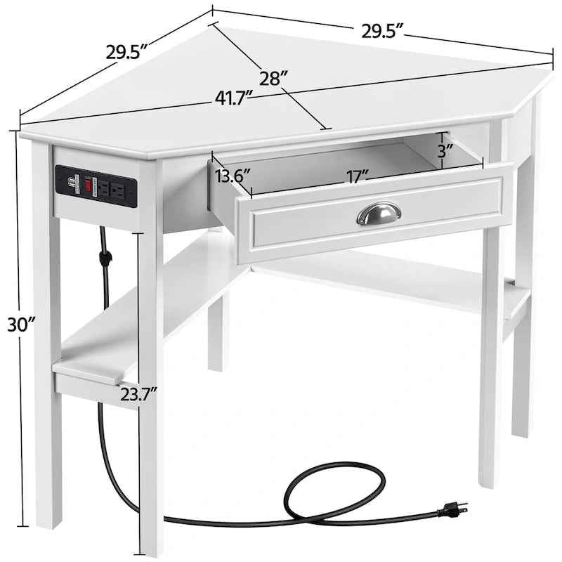 L Shaped Corner Computer Desk with Power Outlets