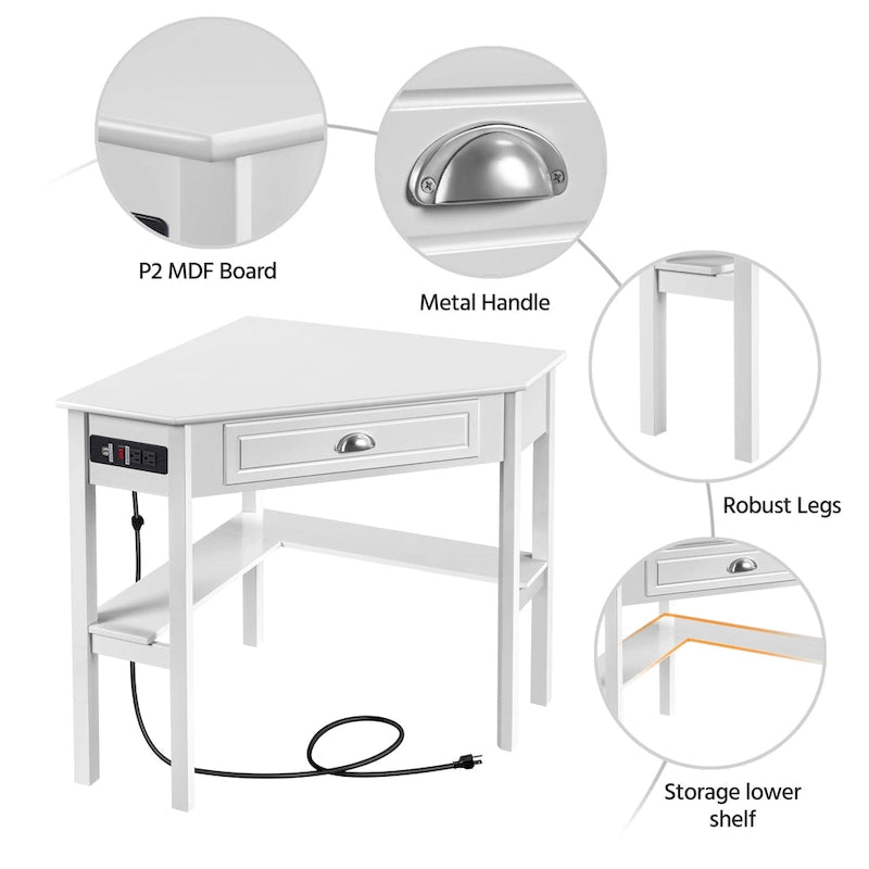 L Shaped Corner Computer Desk with Power Outlets