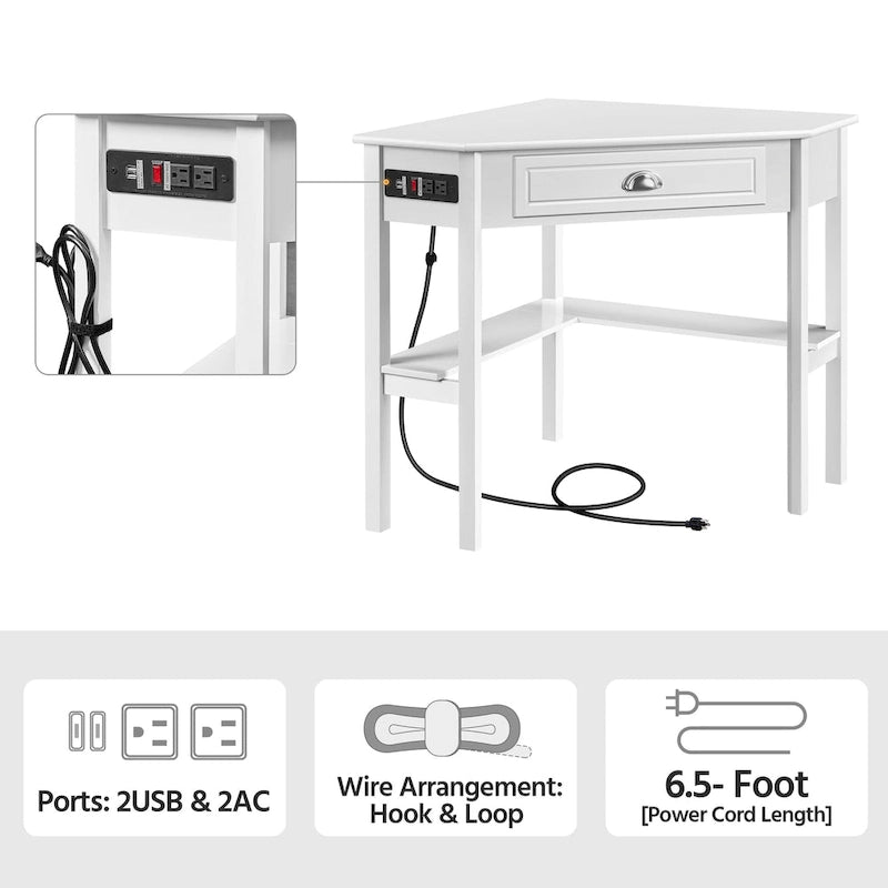 L Shaped Corner Computer Desk with Power Outlets