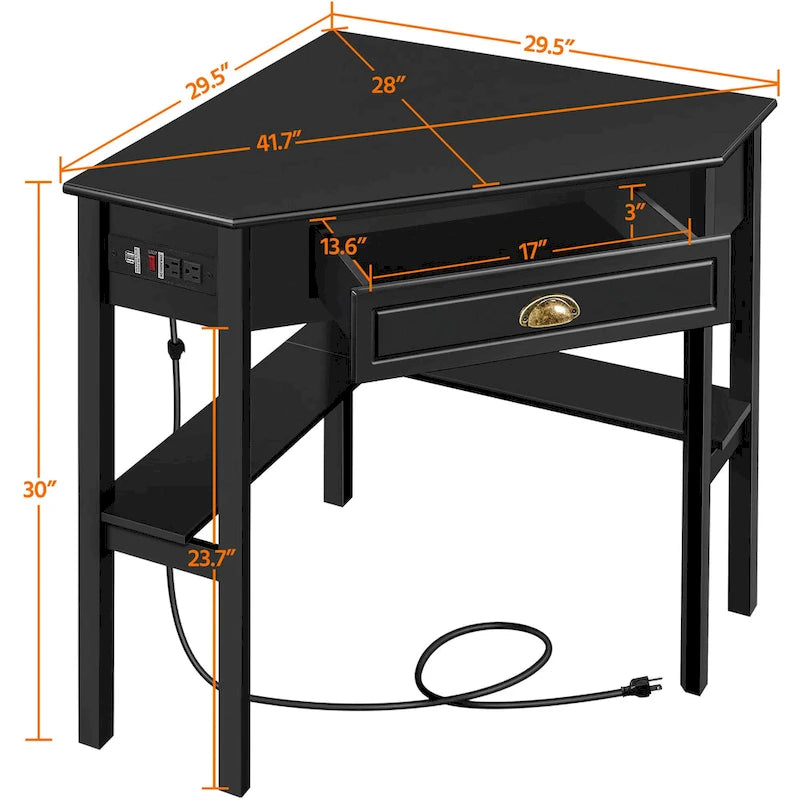 L Shaped Corner Computer Desk with Power Outlets