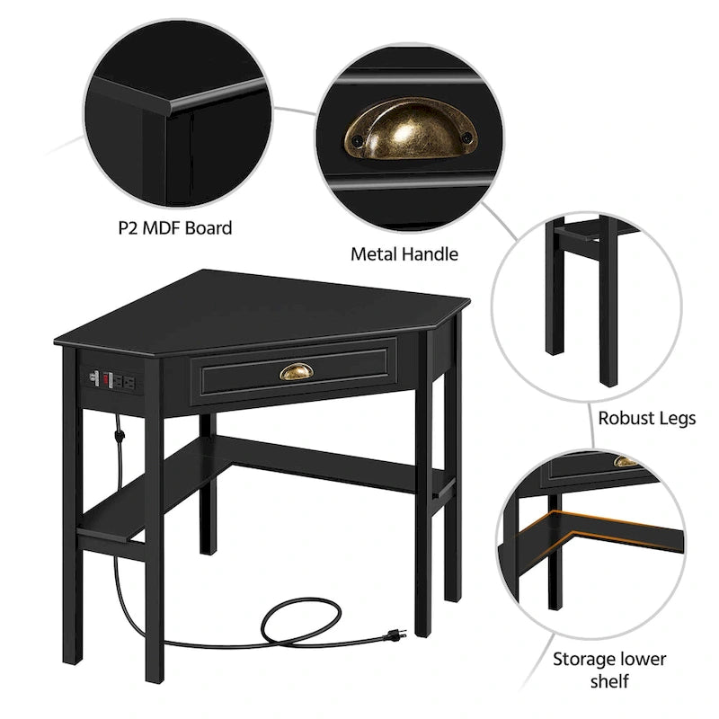 L Shaped Corner Computer Desk with Power Outlets