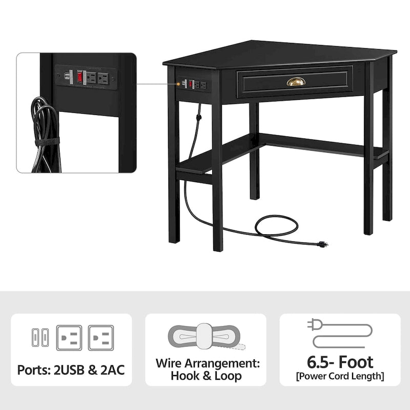 L Shaped Corner Computer Desk with Power Outlets