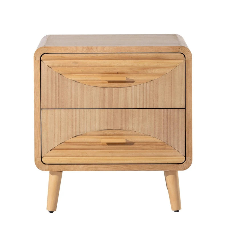 Farmhouse Nightstand, Mid Century Nightstand with Handcrafted, Boho, Rustic Style, Natural Wood