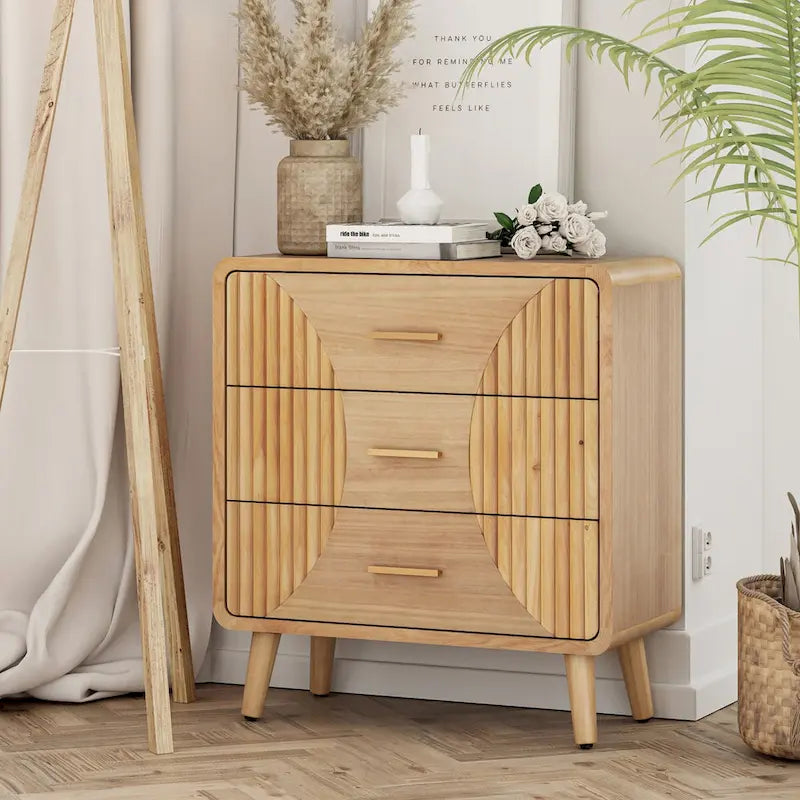 Farmhouse Nightstand, Mid Century Nightstand with Handcrafted, Boho, Rustic Style, Natural Wood