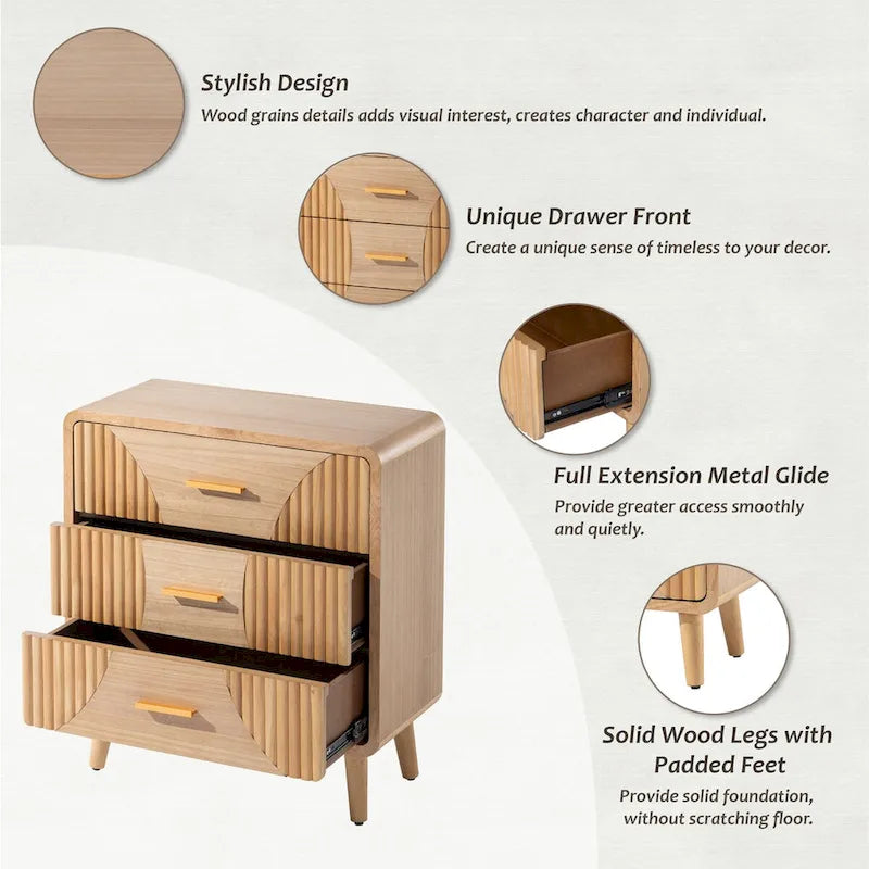 Farmhouse Nightstand, Mid Century Nightstand with Handcrafted, Boho, Rustic Style, Natural Wood