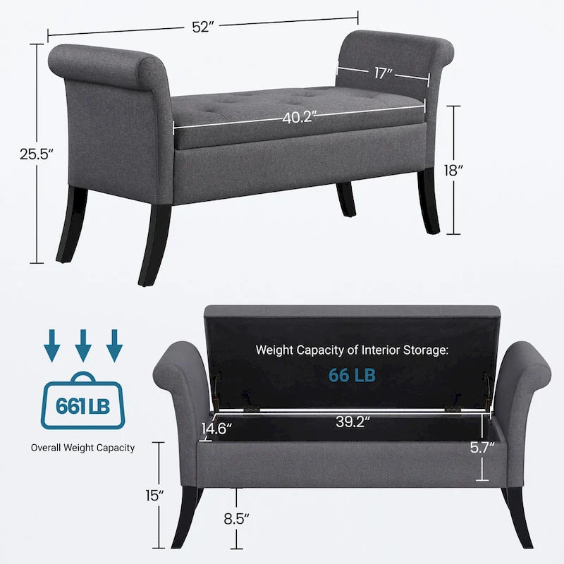 Modern Fabric Tufted Storage Bench with Cushioned Ottoman