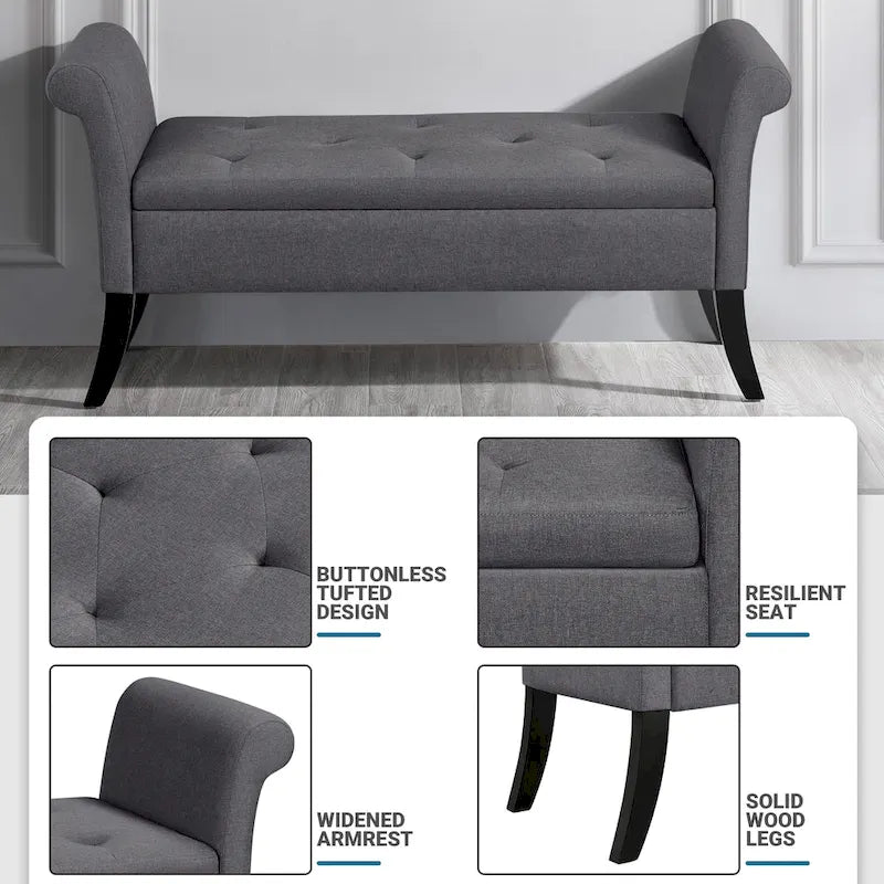 Modern Fabric Tufted Storage Bench with Cushioned Ottoman