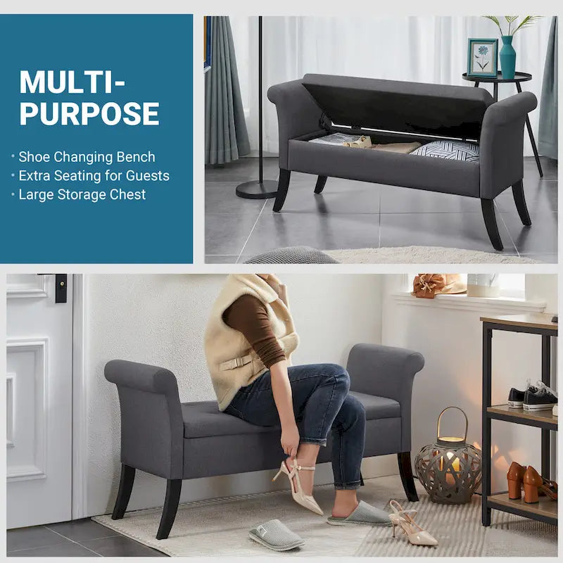 Modern Fabric Tufted Storage Bench with Cushioned Ottoman