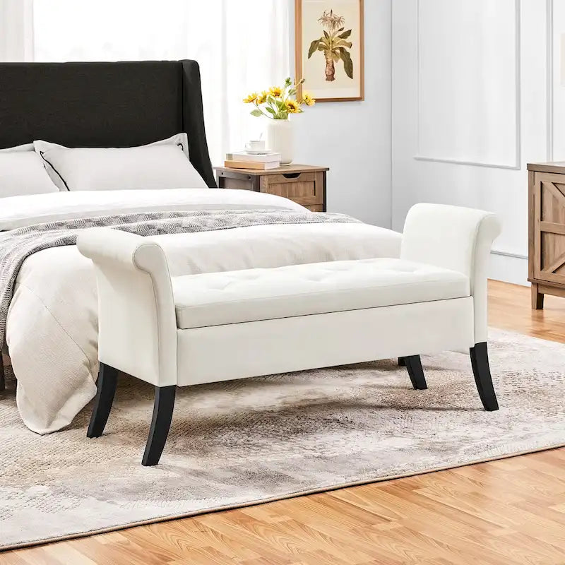 Modern Fabric Tufted Storage Bench with Cushioned Ottoman