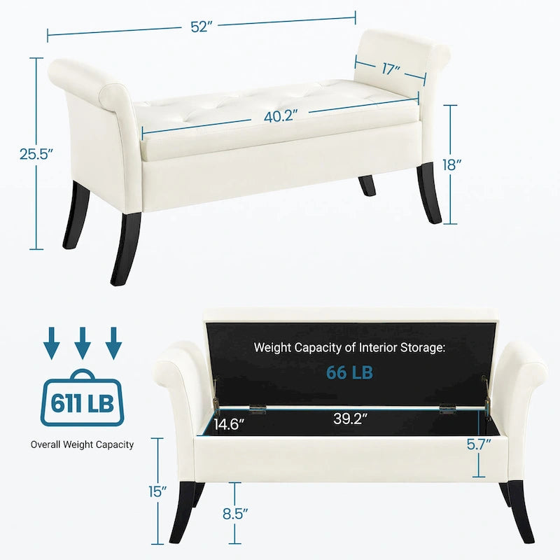 Modern Fabric Tufted Storage Bench with Cushioned Ottoman