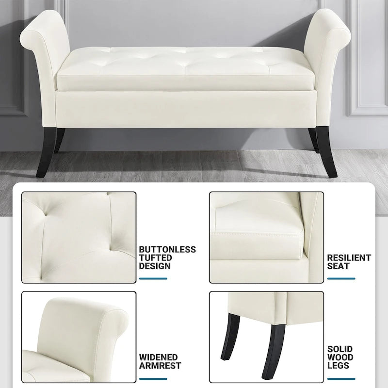 Modern Fabric Tufted Storage Bench with Cushioned Ottoman