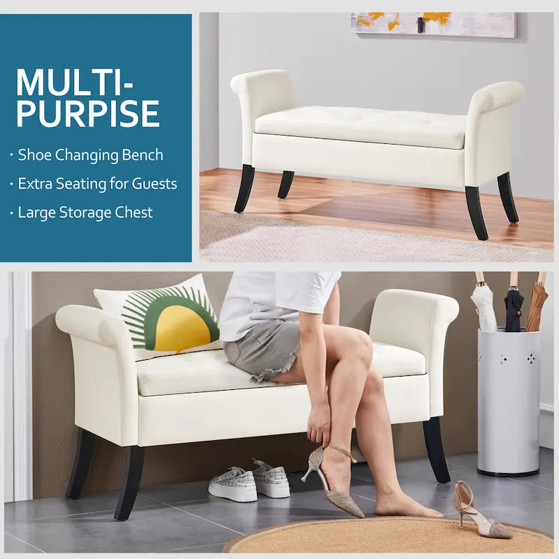 Modern Fabric Tufted Storage Bench with Cushioned Ottoman