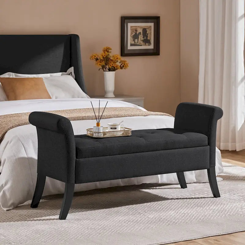 Modern Fabric Tufted Storage Bench with Cushioned Ottoman