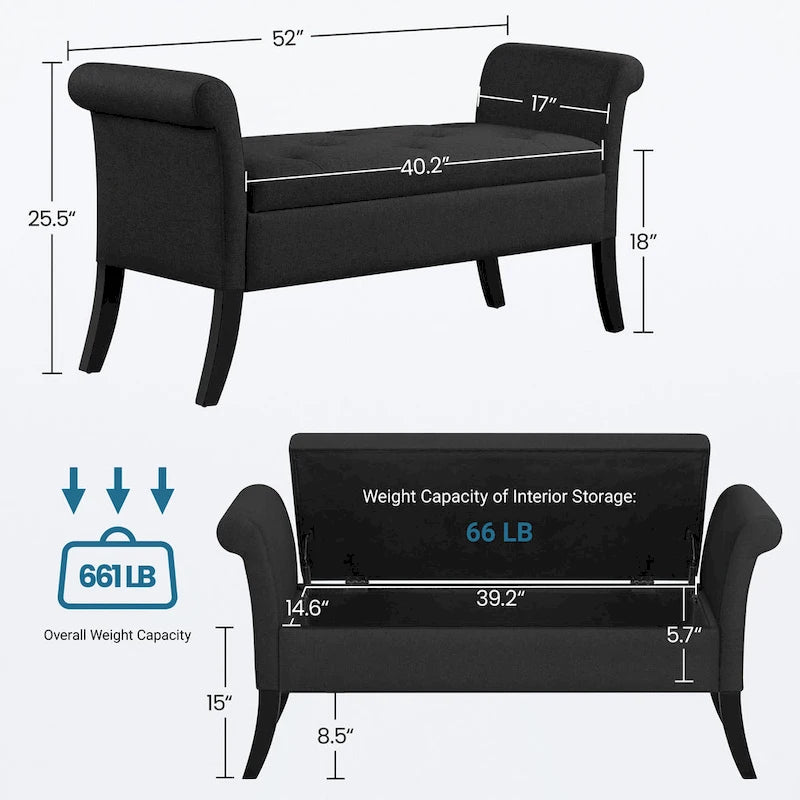 Modern Fabric Tufted Storage Bench with Cushioned Ottoman