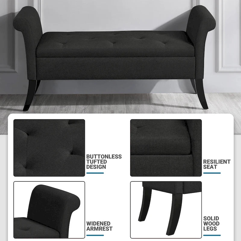 Modern Fabric Tufted Storage Bench with Cushioned Ottoman