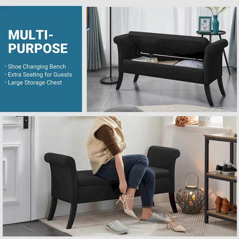 Modern Fabric Tufted Storage Bench with Cushioned Ottoman