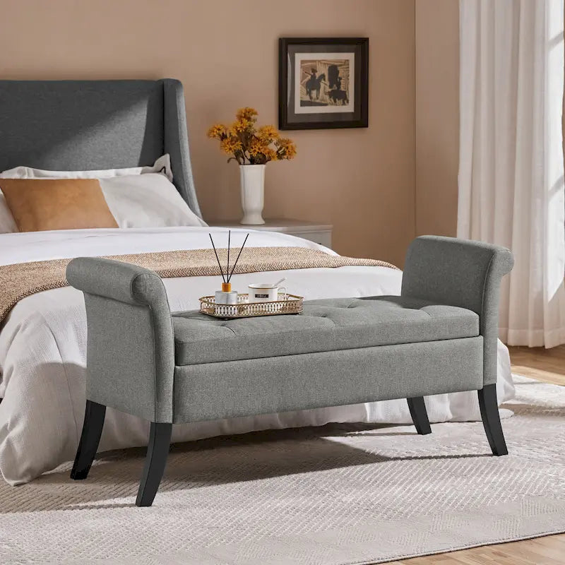 Modern Fabric Tufted Storage Bench with Cushioned Ottoman