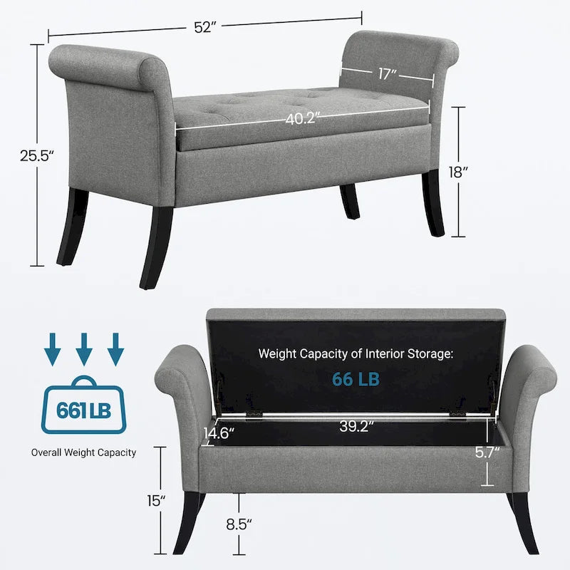 Modern Fabric Tufted Storage Bench with Cushioned Ottoman