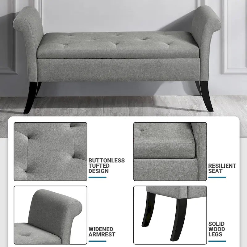 Modern Fabric Tufted Storage Bench with Cushioned Ottoman
