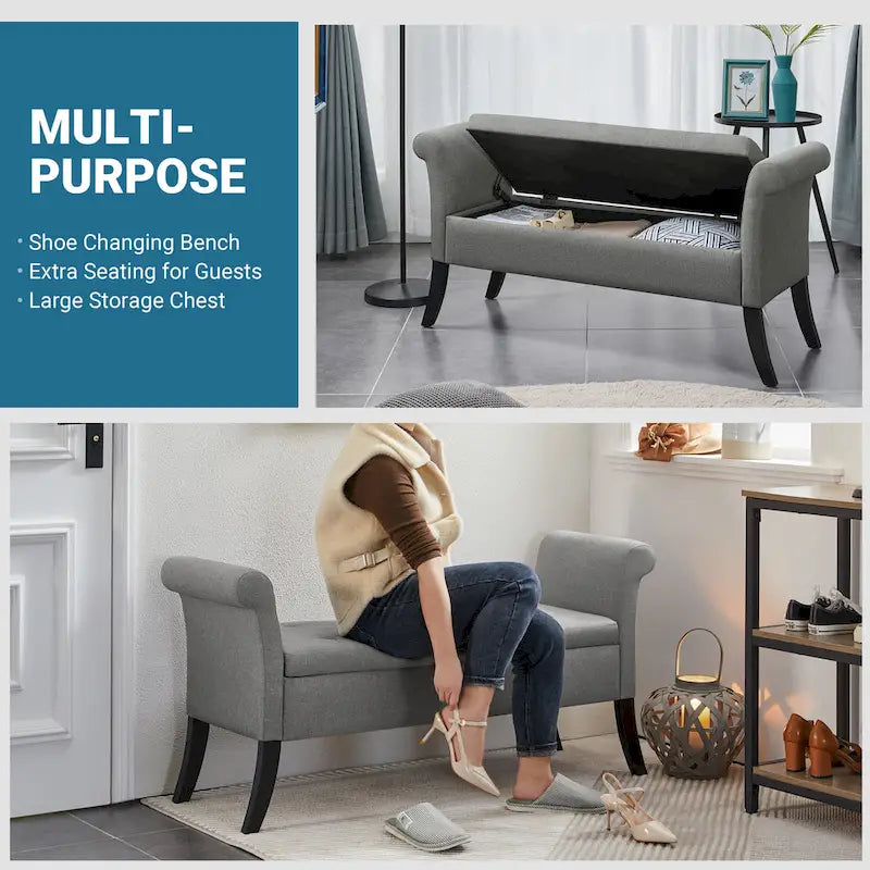 Modern Fabric Tufted Storage Bench with Cushioned Ottoman