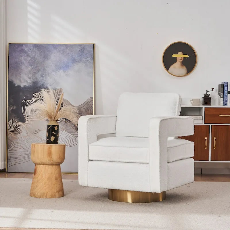 Modern Upholstered Swivel Accent Chair with Hollow-back & Golden Base