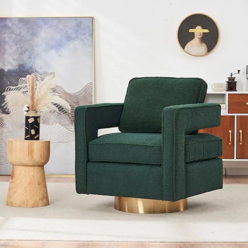 Modern Upholstered Swivel Accent Chair with Hollow-back & Golden Base